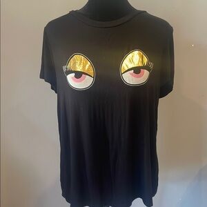 Black T-Shirt with Gold Eye Design madras brand medium